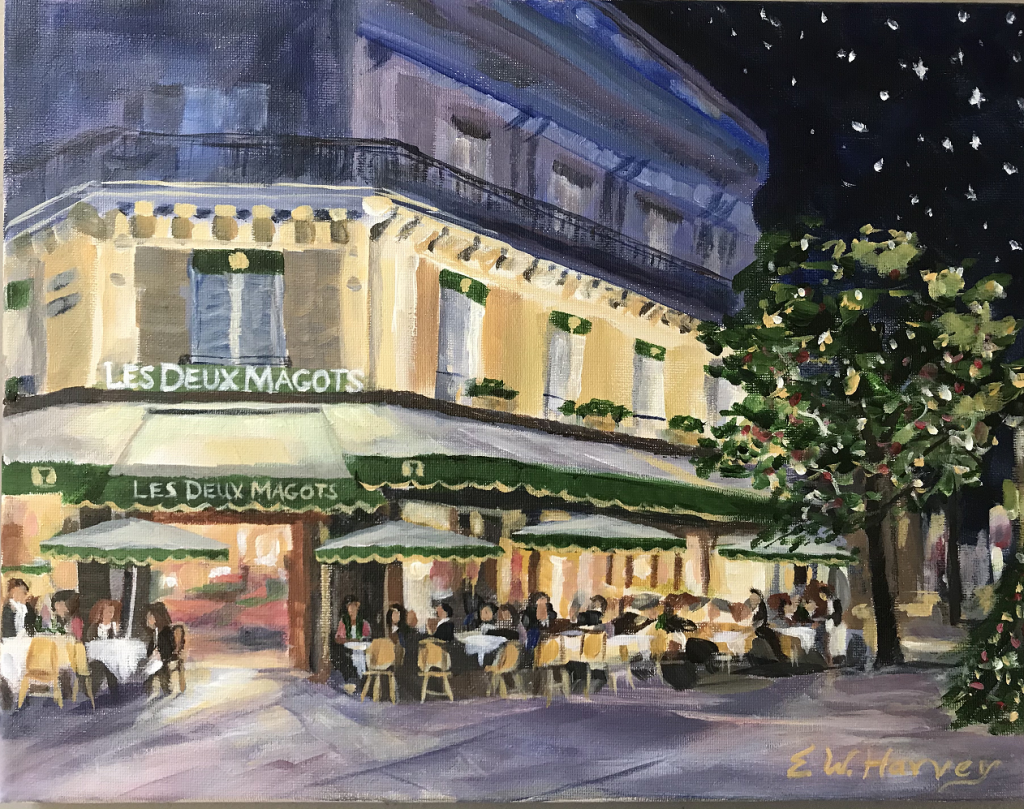 painting of a cafe in Paris