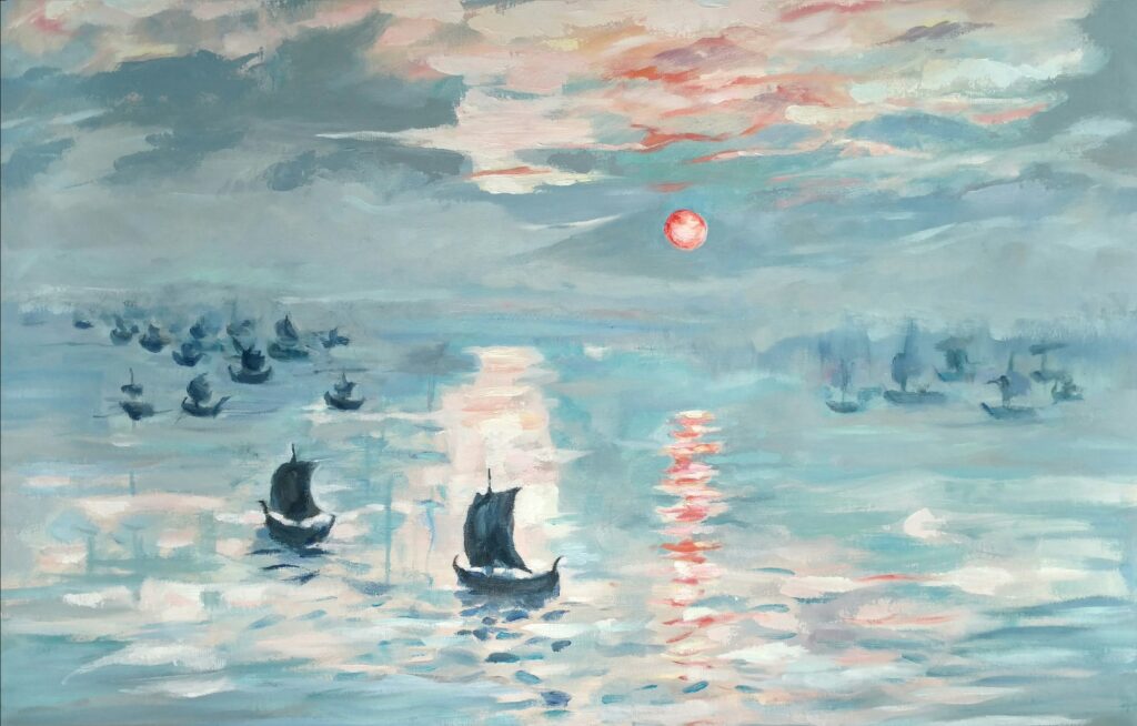 This image has an empty alt attribute; its file name is Black-Ships-by-Elisabeth-Harvey-inspired-by-Monets-most-famous-work-1024x654.jpg